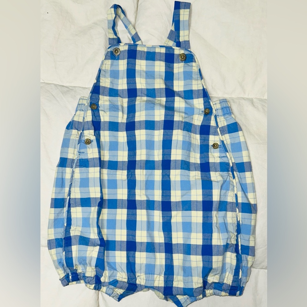Janie and Jack blue/yellow plaid boys bubble sz 12-18 months EUC smoke free